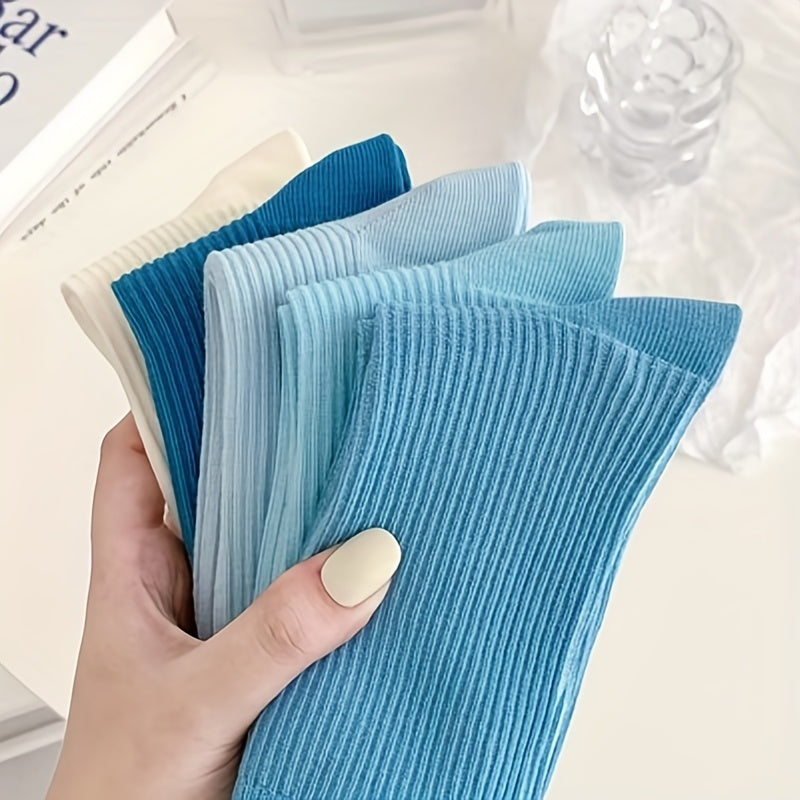 6 Pairs Mid Tube Solid Socks for Women