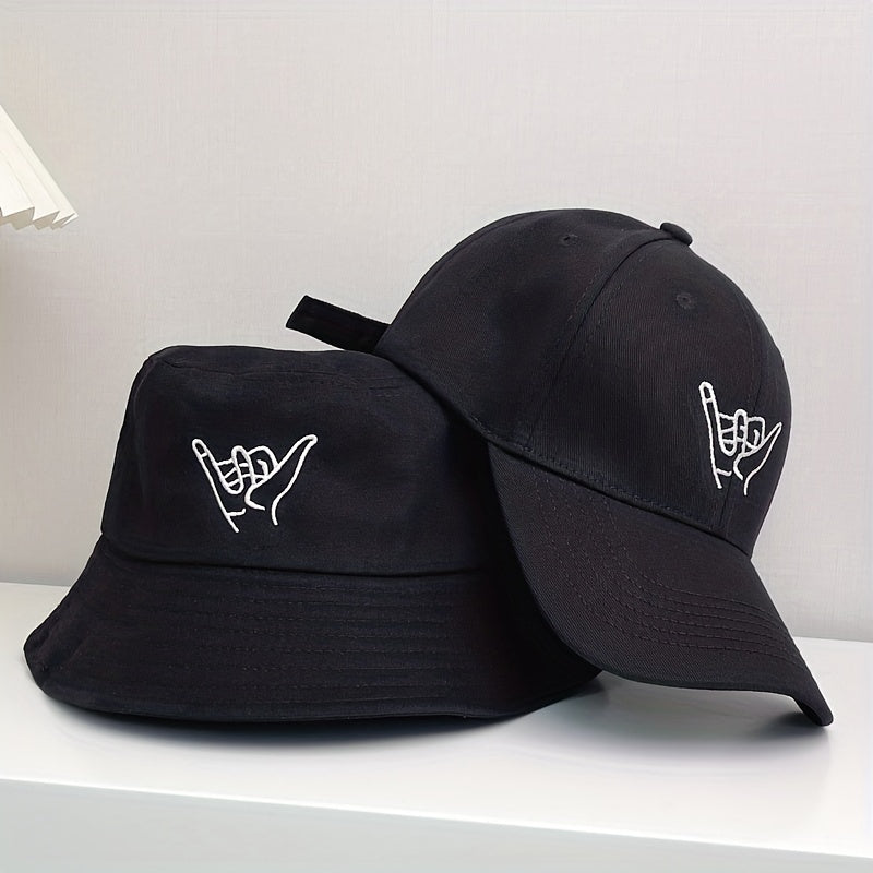 2pcs Baseball Cap Bucket Hat Embroidered Pattern Men