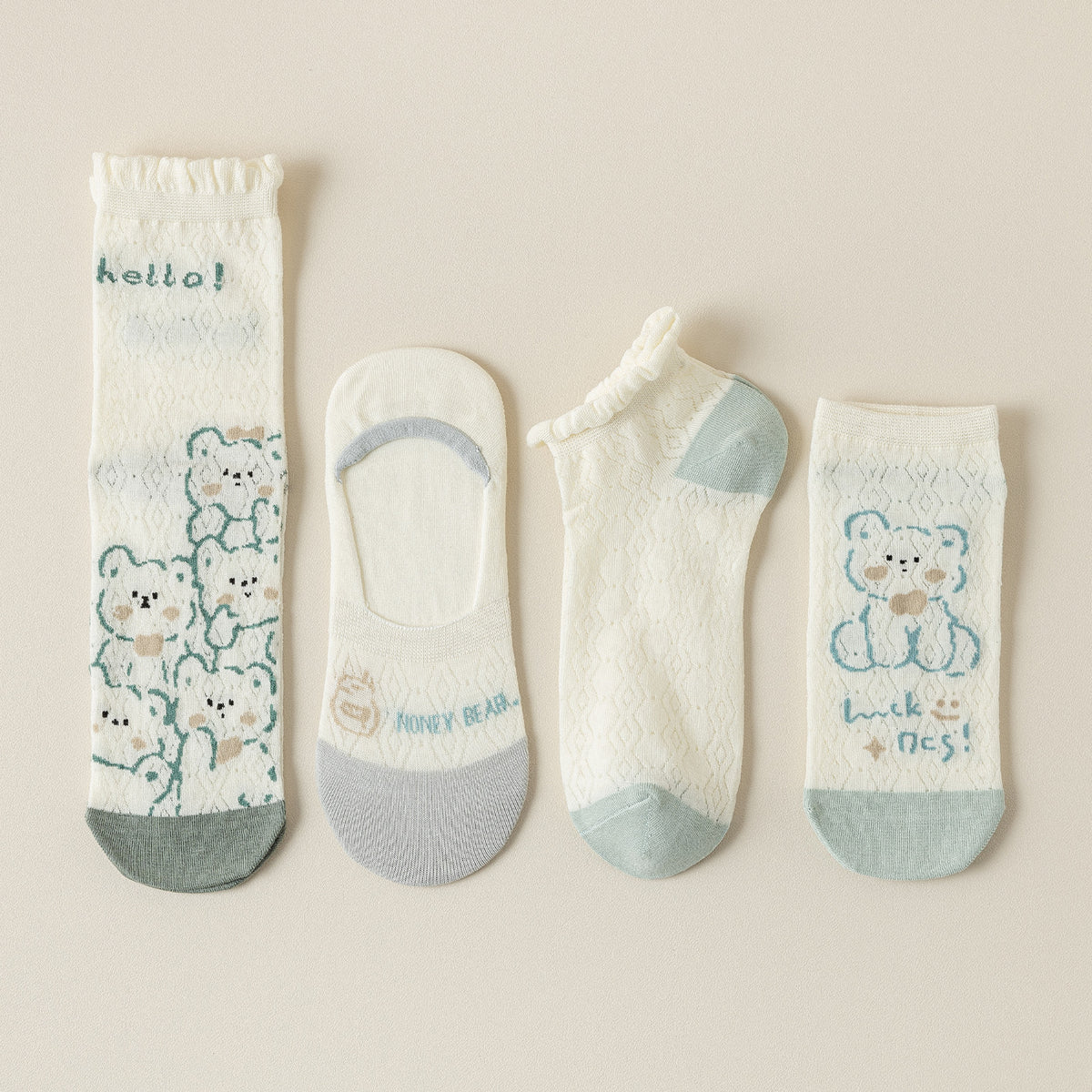 4 Pairs Cartoon Mesh Socks Cute Prints Women's Stockings