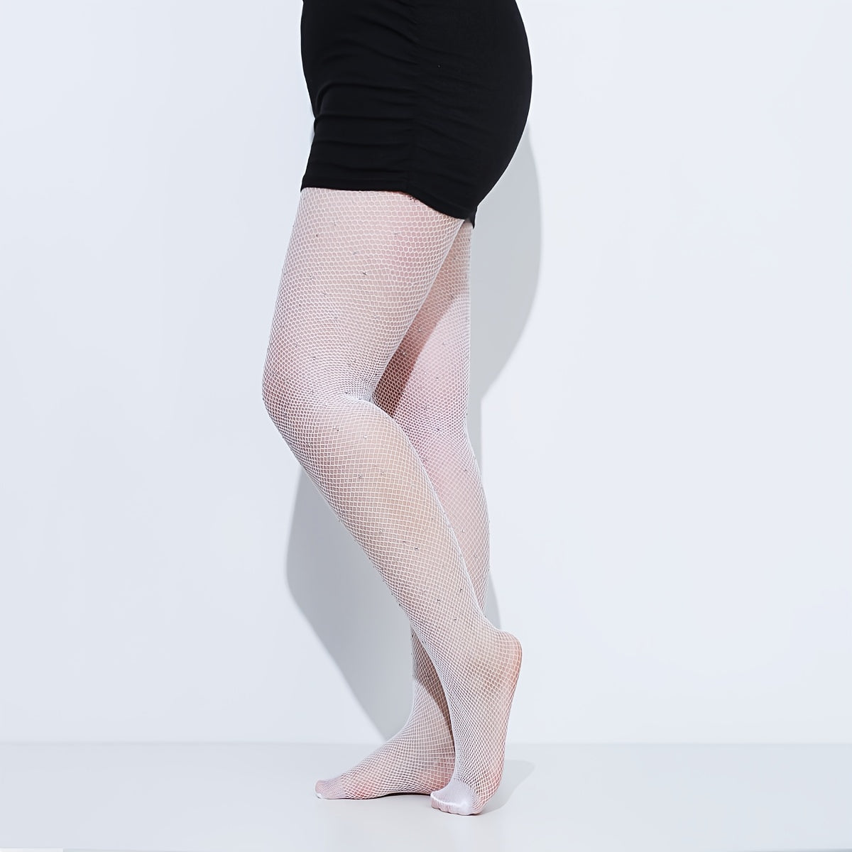  Rhinestone Fishnet High Rise Stockings