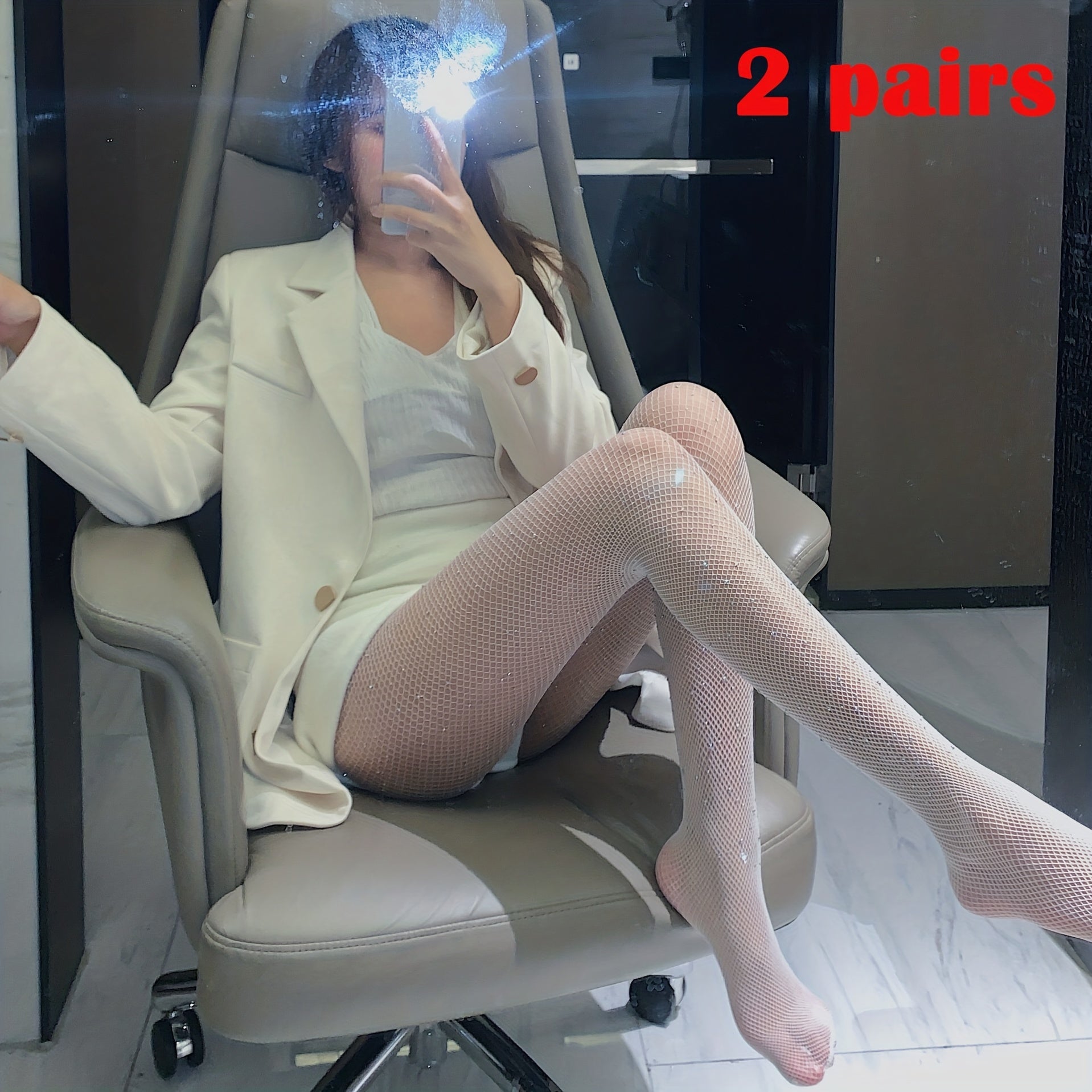 2 Pack Rhinestone Fishnet Tights High Waist Mesh Pantyhose Stockings