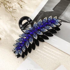 Crystal Leaf Hair Clips Large Rhinestone Barrette Jaw Clamp Vintage Hair Claws
