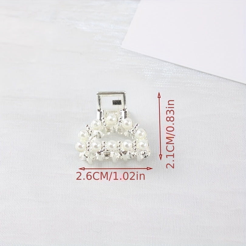 4pcs Silvery Mini Hair Claw with Faux Pearl Ponytail Holder