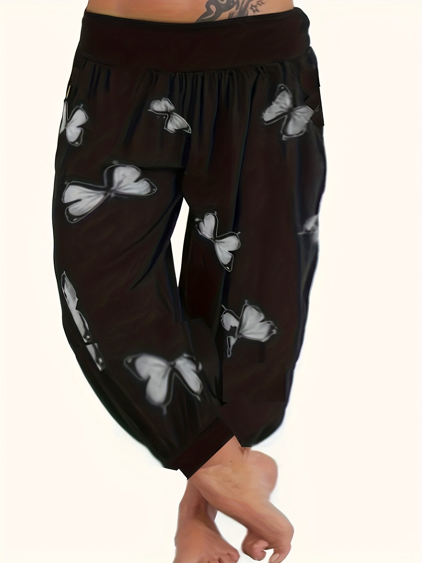 Women's Plus Butterfly Print Waist High Rise Jogger Pants
