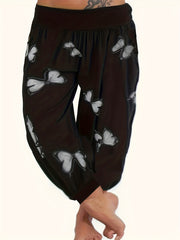 Women's Plus Butterfly Print Waist High Rise Jogger Pants