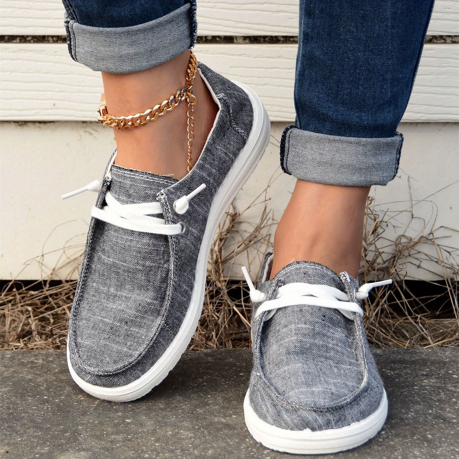 Women's Graphite Boat Shoes Lace Up Slip on Lightweight Casual Walking Shoes