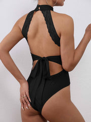 Lace Tie Back Bodysuit Halter Neck Sleeveless