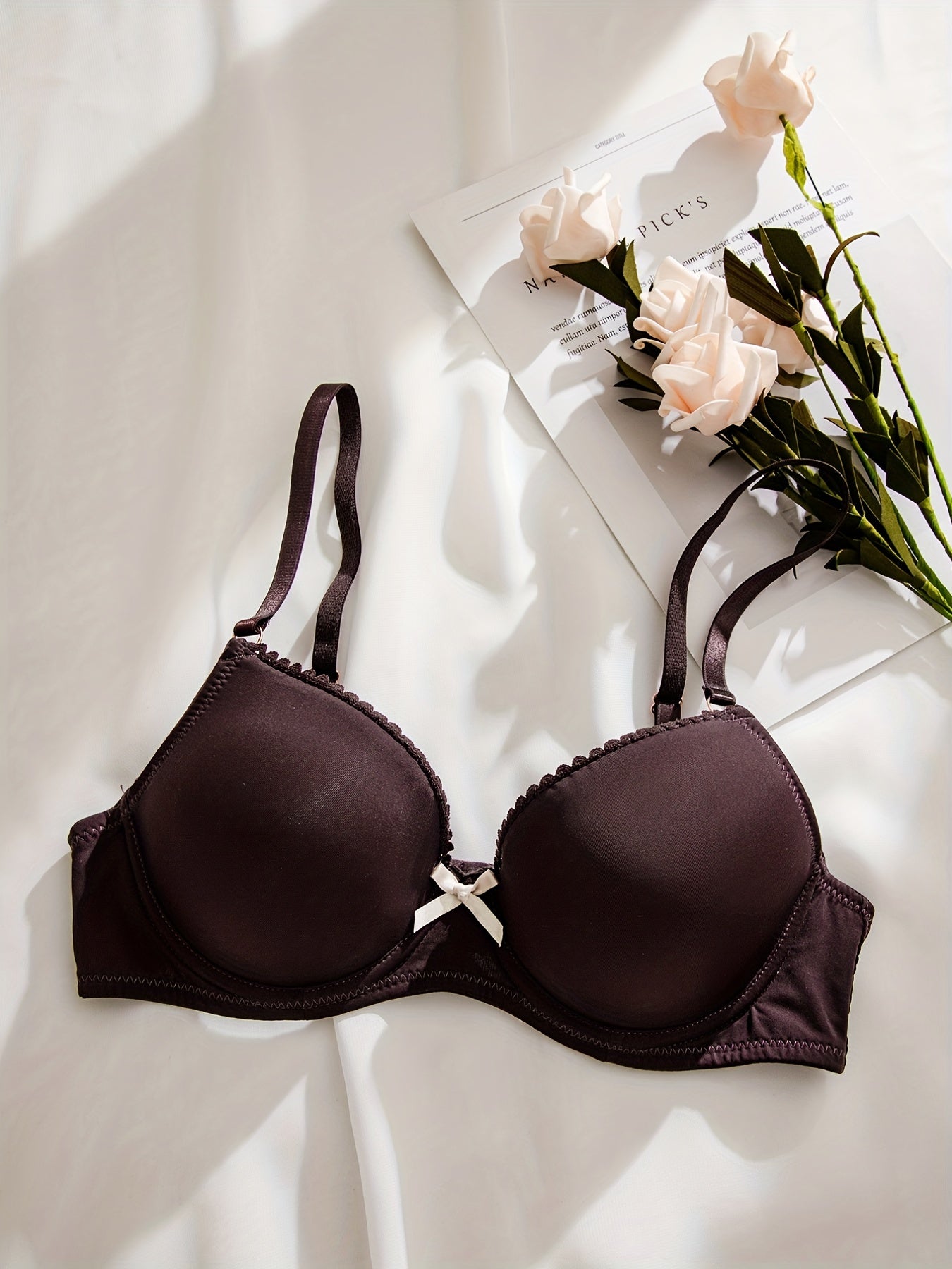 Push Up T Shirt Bra Breathable Comfortable Bow Tie Lingerie Underwear