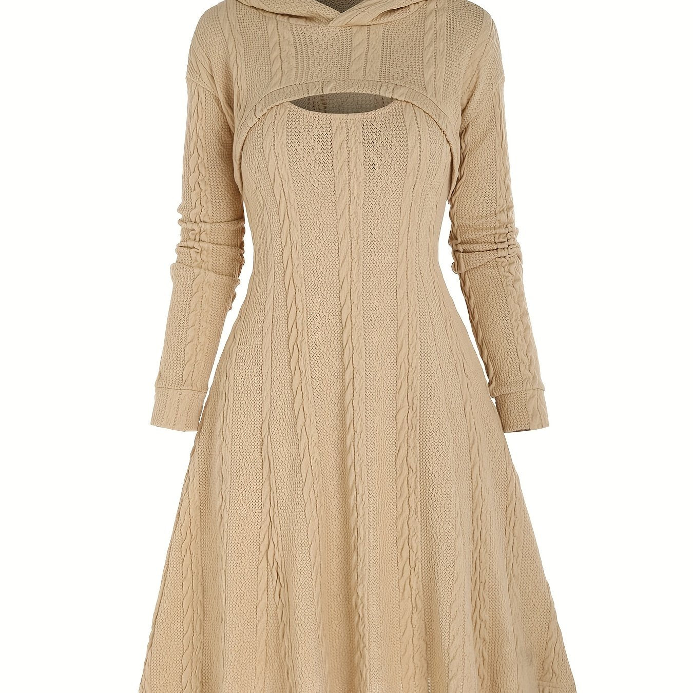 Women's Plus Solid Jacquard Hoodie & Tank Dress Outfits Set