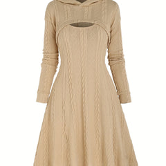Women's Plus Solid Jacquard Hoodie & Tank Dress Outfits Set