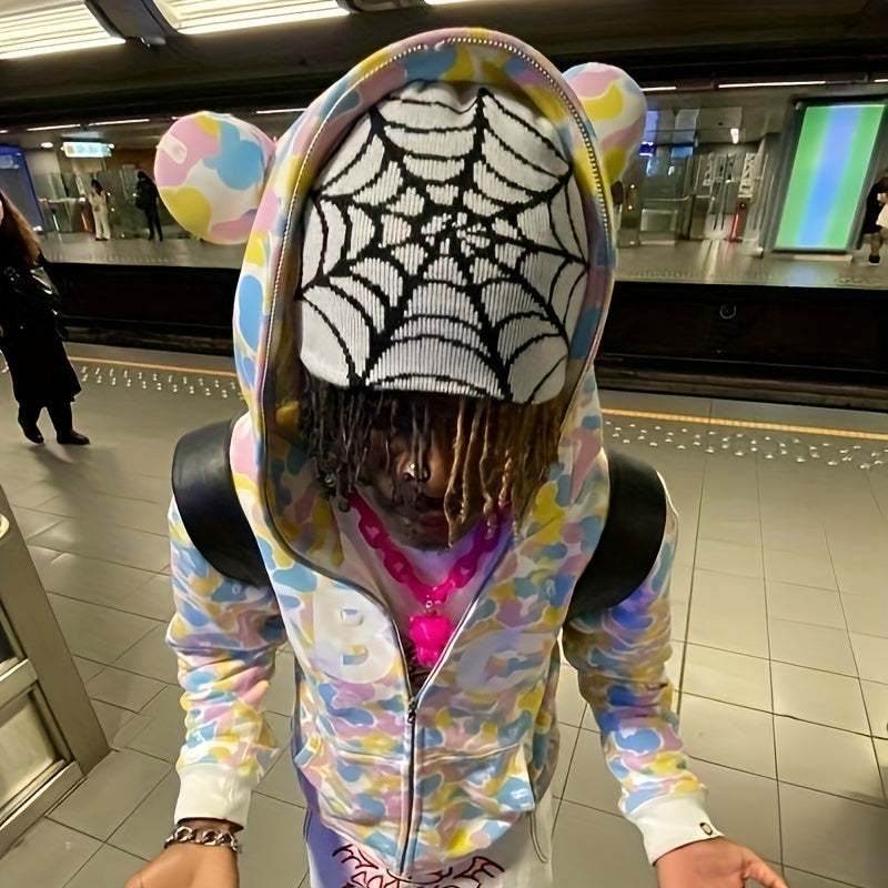 Y2K Gothic Spider Web Pattern Knit Hat For Men Unisex