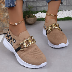 Leopard Print Low Top Sport Shoes Lightweight Walking Flats