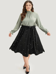  Solid Faux Pearl Decor Maxi Skirt