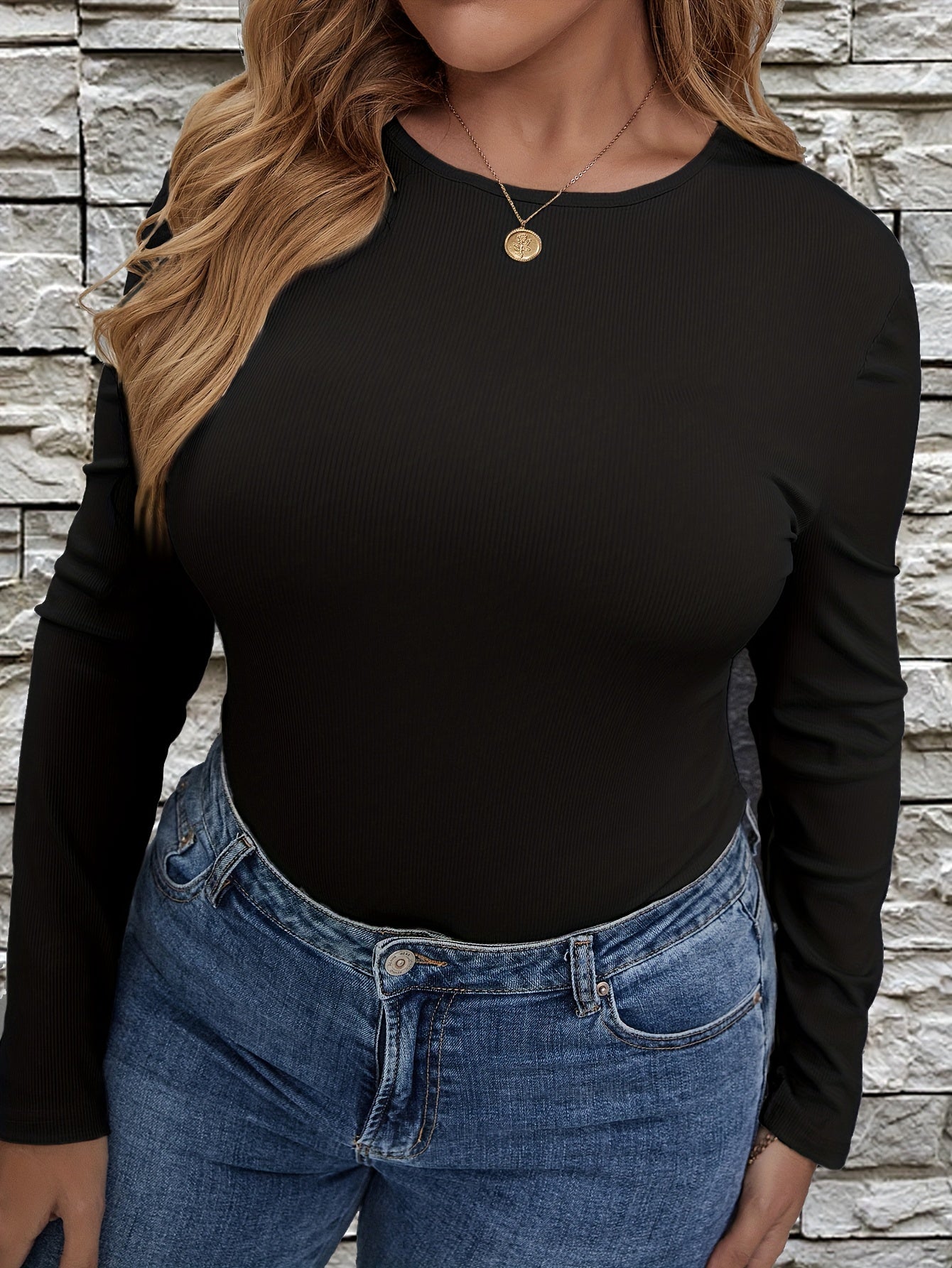  Casual Long Sleeve Bodysuit Round Neck Stretch