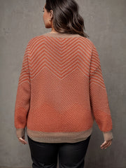  Casual Stripe Print Sweater Long Sleeve Round Neck Jumper