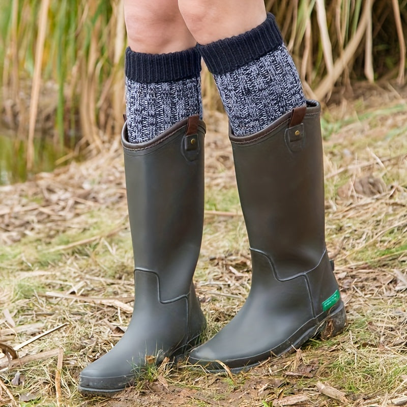 Colorblock Knitted Calf Socks Warm Knee High Women's Stockings