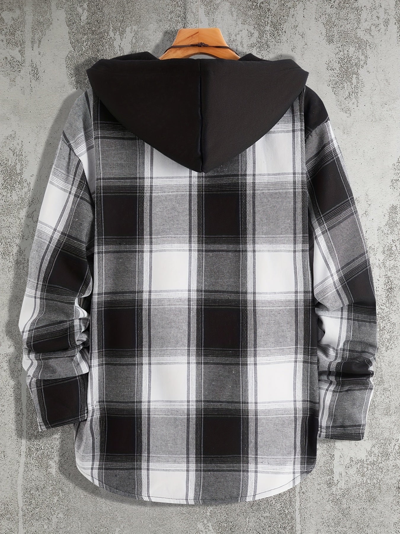 Men's Plaid Hooded Shirt Jacket Long Sleeve Regular Fit Coat