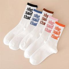 5 Pairs Letter Print Socks Mid Tube Women's Stockings