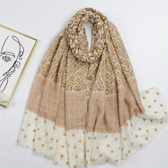 Geometric Dot Print Scarf Frayed Edge Block Shawl Casual Windproof