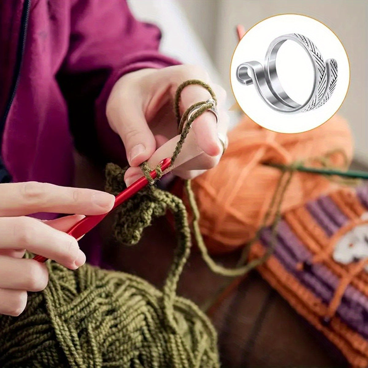 2pcs Adjustable Crochet Thread Rings for Faster Knitting