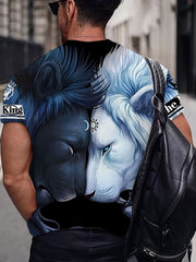 Men's Lion Graphic Print T Shirt Short Sleeve Comfortable Top