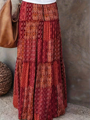 Patchwork Print Boho Skirt Plus Size Smock Drawstring