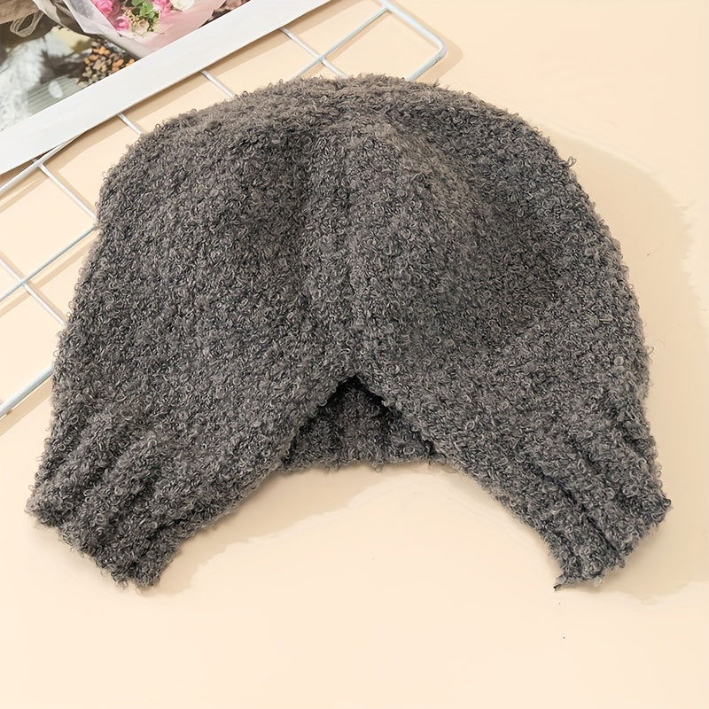 Bear Ears Knit Hat Solid Fleece Beanie Warm Animal Hat Ear Protection