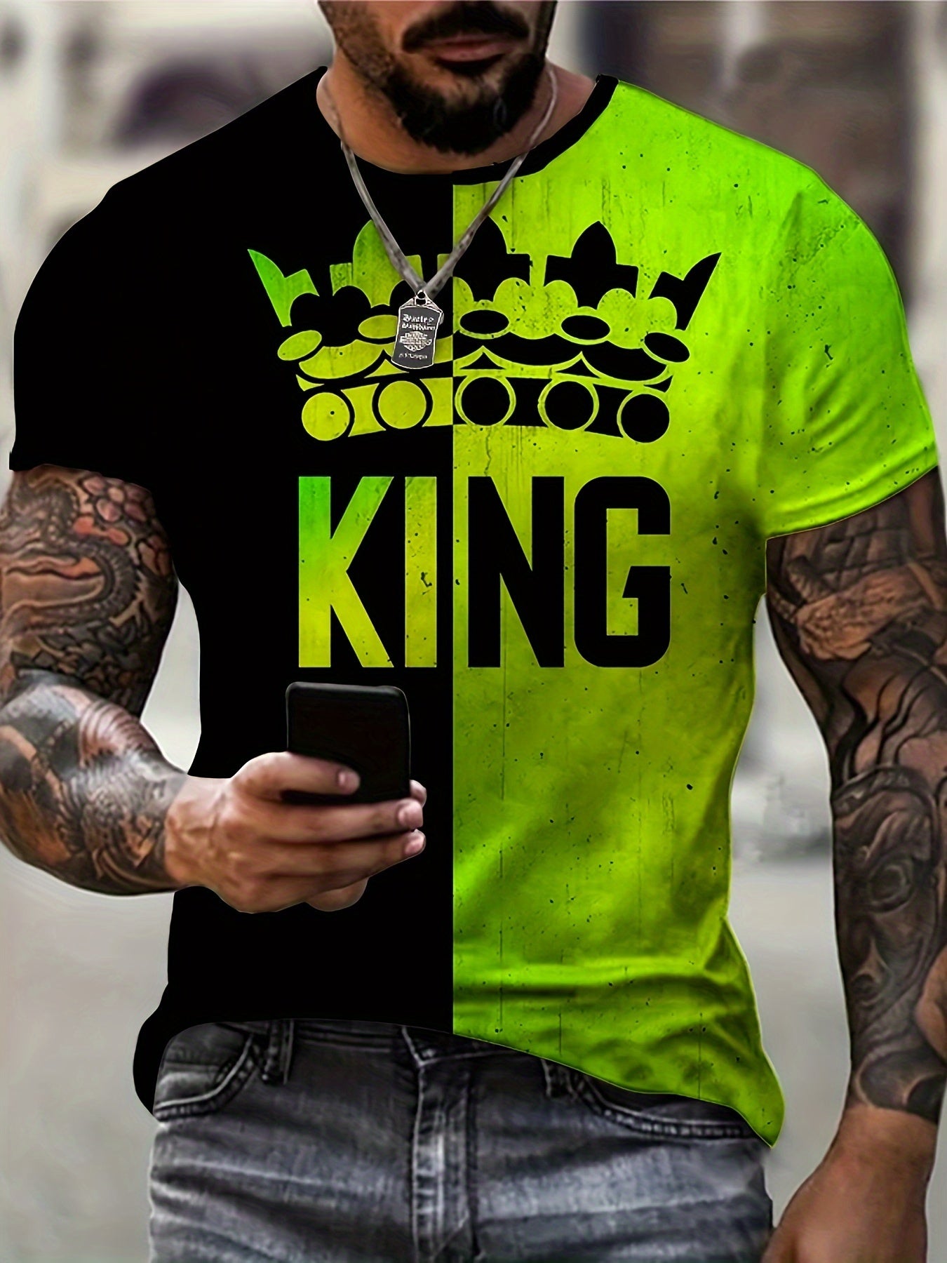 Colorful King Letter Graphic Print Men's T Shirt