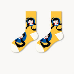 5 Pairs Harajuku Mid Tube Socks Funny Pattern Women's Stockings