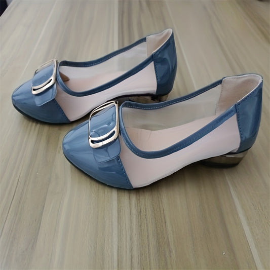 Women's Square Metal Decor Block Low Heels Slip On Shoes