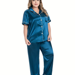  Soft Satin Short Sleeve Pajamas Set