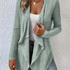  Solid Ribbed Long Sleeve Open Front Cardigan