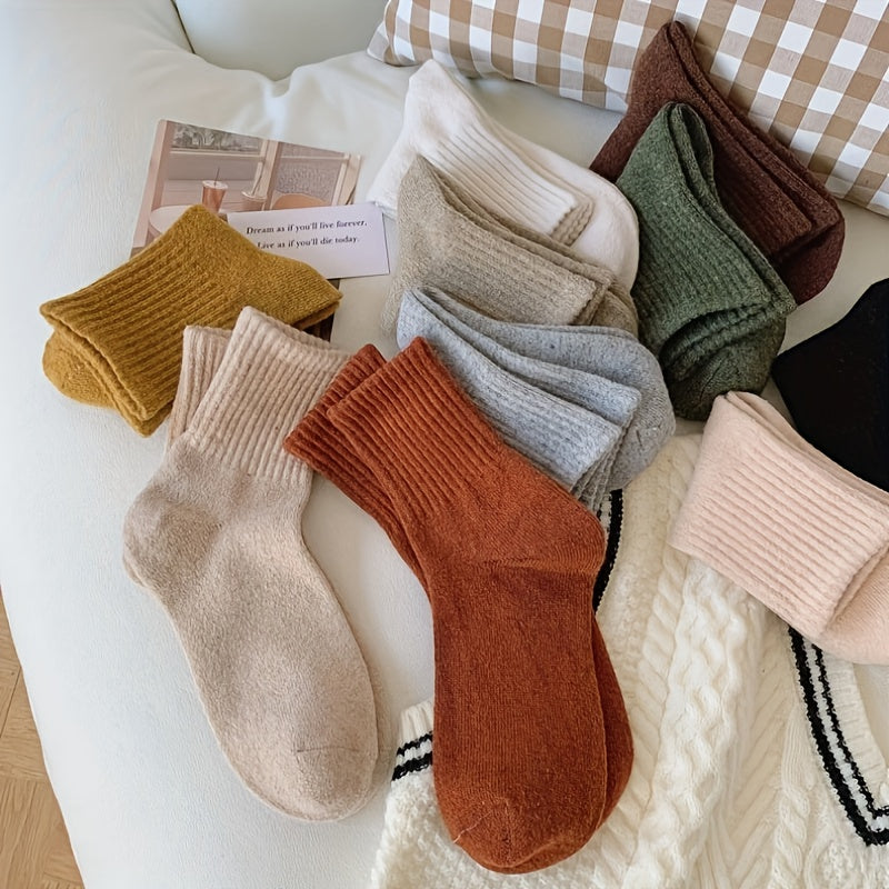 10 Pairs Solid Socks Comfy & Warm Women's Stockings & Hosiery