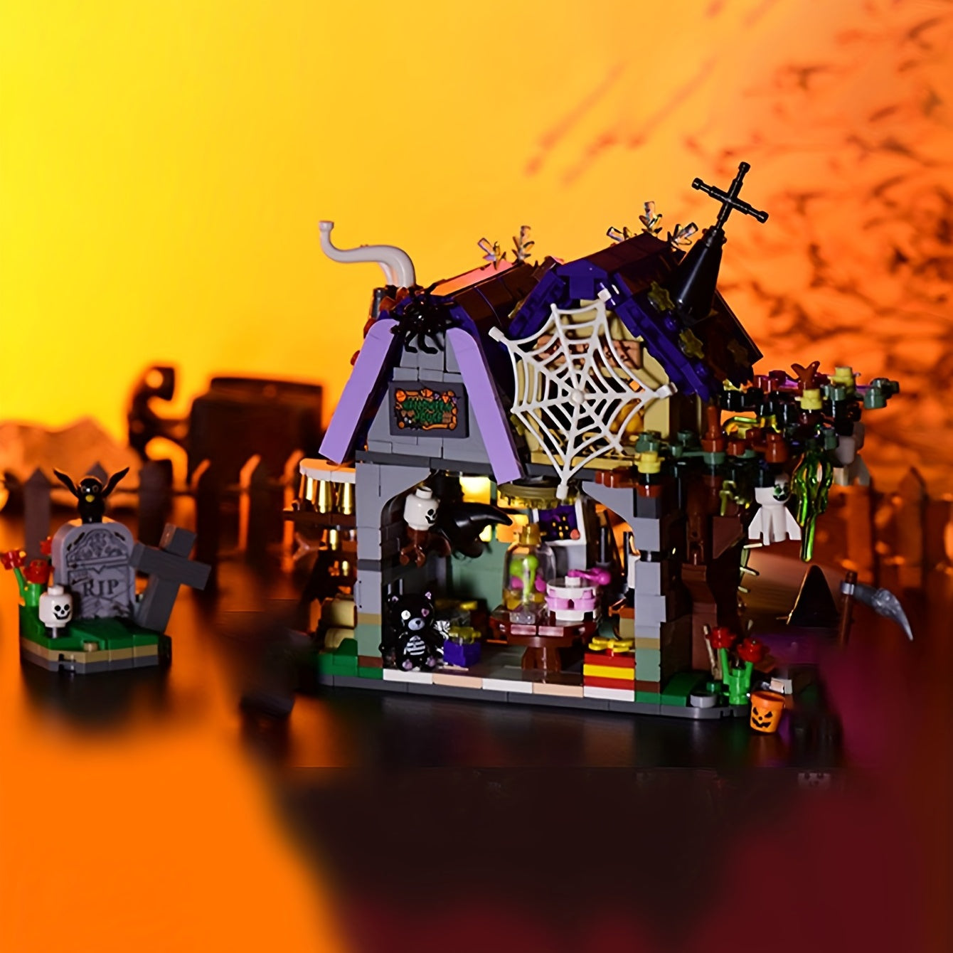 Halloween Magic House Pumpkin Straw Man Cat Mini Building Blocks