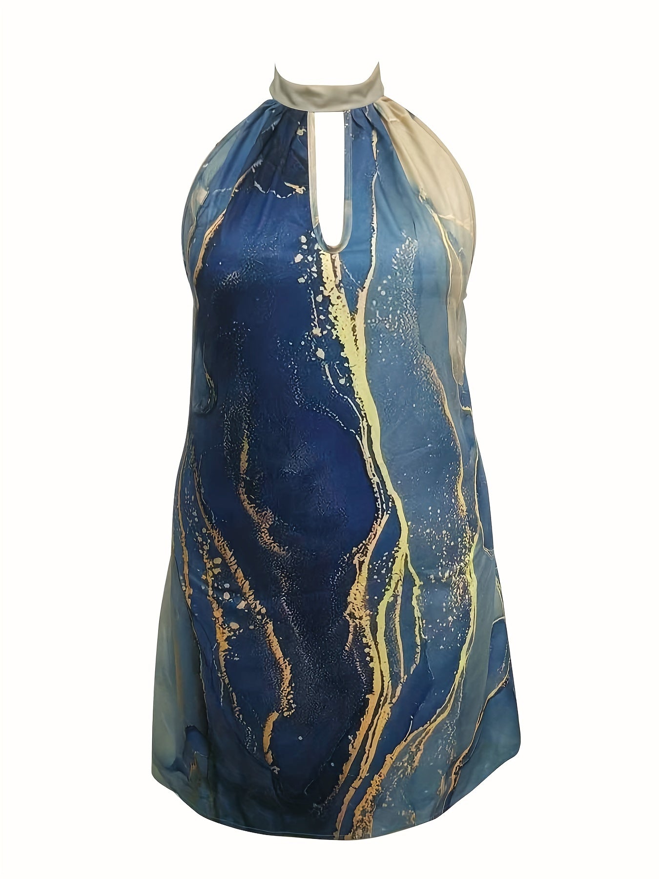  Marble Print Halter Neck Dress