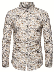Men's Floral Printed Casual Shirt Long Sleeves Regular Fit