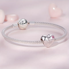 925 Silver Mother Daughter Kissing Pink Heart Bracelet Charm