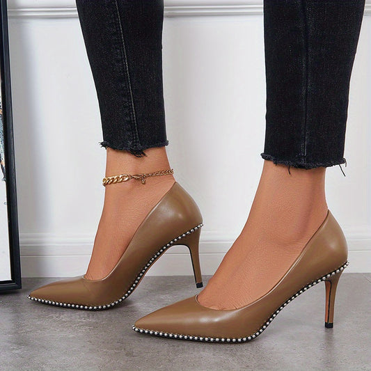 Sexy Pointed Toe High Heels Metal Beads Stiletto Heels Dress Pumps