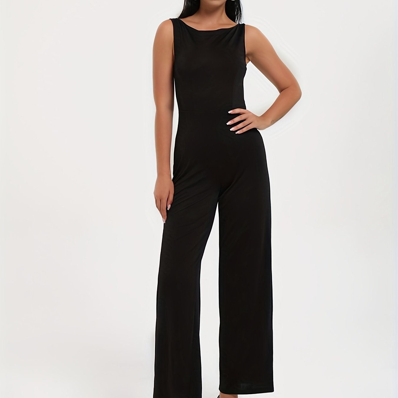 Casual Sleeveless Jumpsuit Solid Slim Wide Leg
