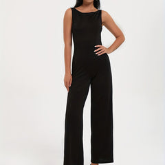 Casual Sleeveless Jumpsuit Solid Slim Wide Leg