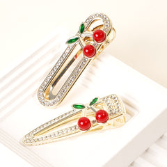 2pcs Sweet Cherry Hair Clips Rhinestone Hair Barrettes Hairpins Hair Accessories
