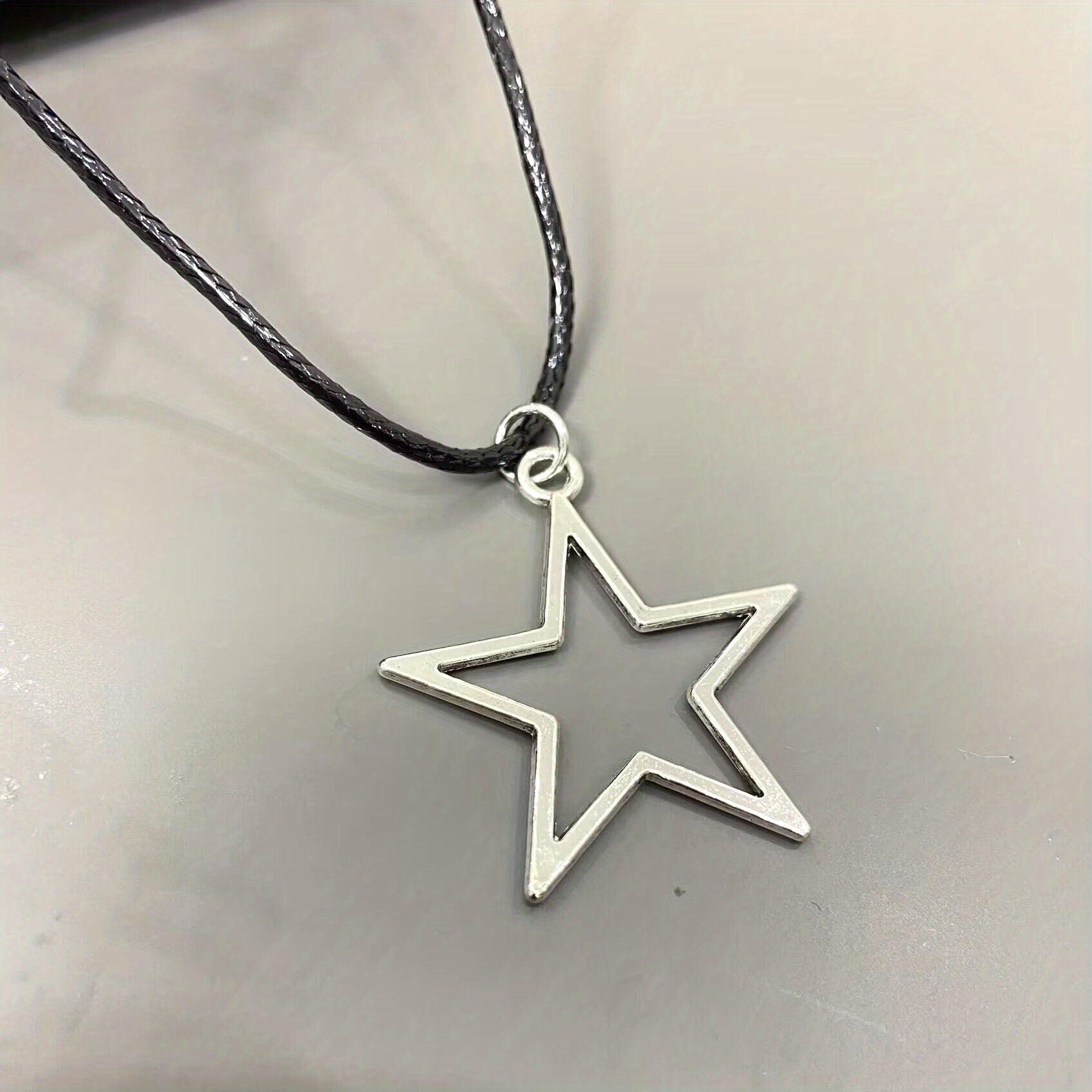 Silver Big Star Pendant Necklace 36x33mm Hollow Pentagram Geometric Chain