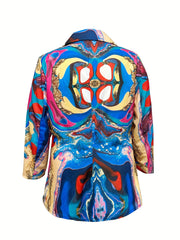  Marble Print Long Sleeve Button Blazer