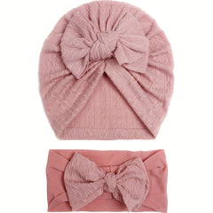 2 Baby Threaded Hat & Bow Hair Tie Hair Accessories All Seasons