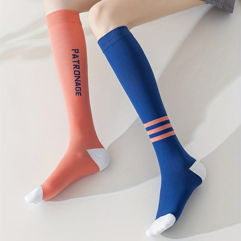 4 Pairs Letter Print Calf Socks Compression Knee High Socks Women's Stockings