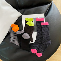 Colorblock Crew Socks, Breathable Mid Tube Stockings