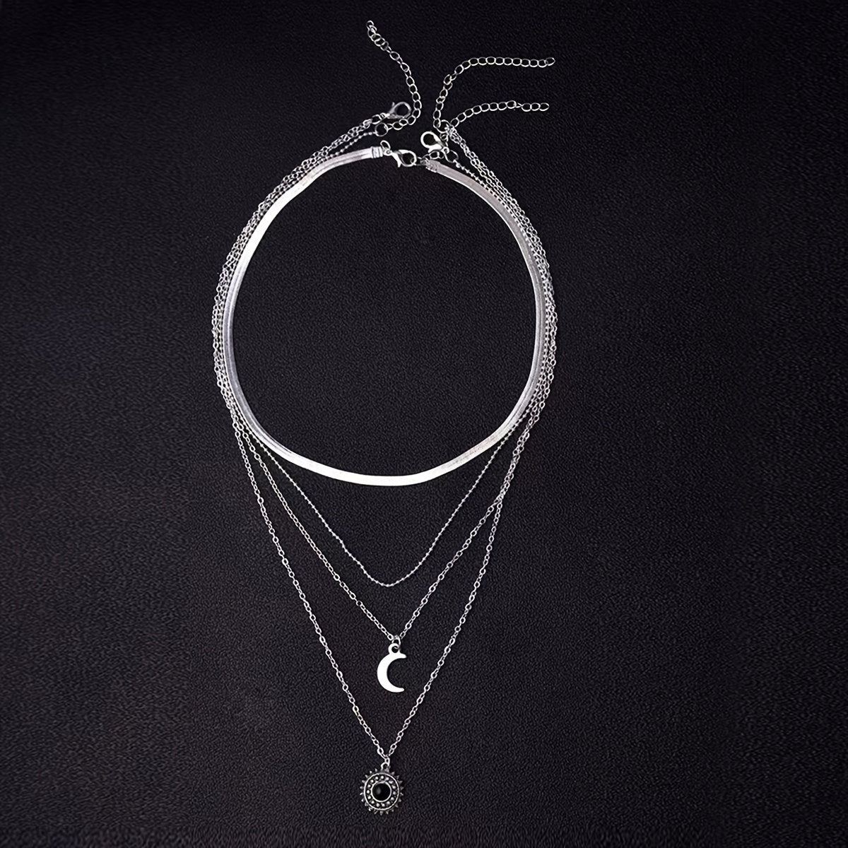 Layered Sun Moon Pendant Necklace Women's Jewelry