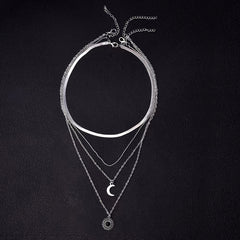 Layered Sun Moon Pendant Necklace Women's Jewelry