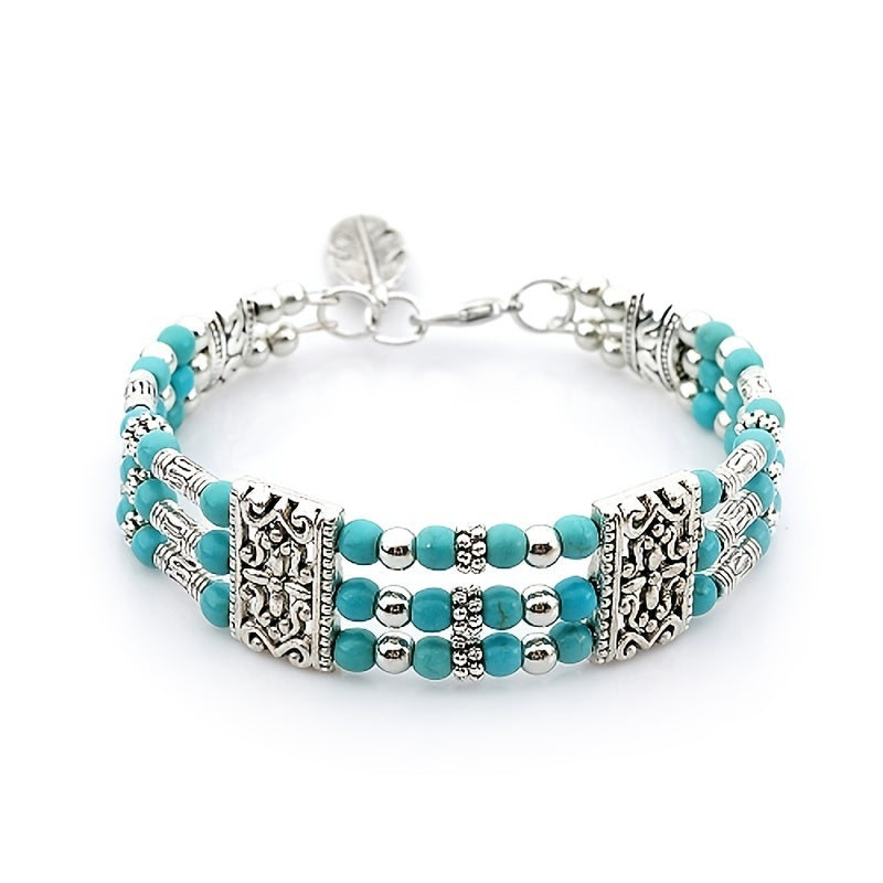 Boho Beaded Bracelet Feather Pendant Hand Jewelry