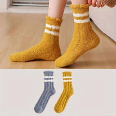 2 Pairs Striped Fuzzy Socks Warm Women's Stockings